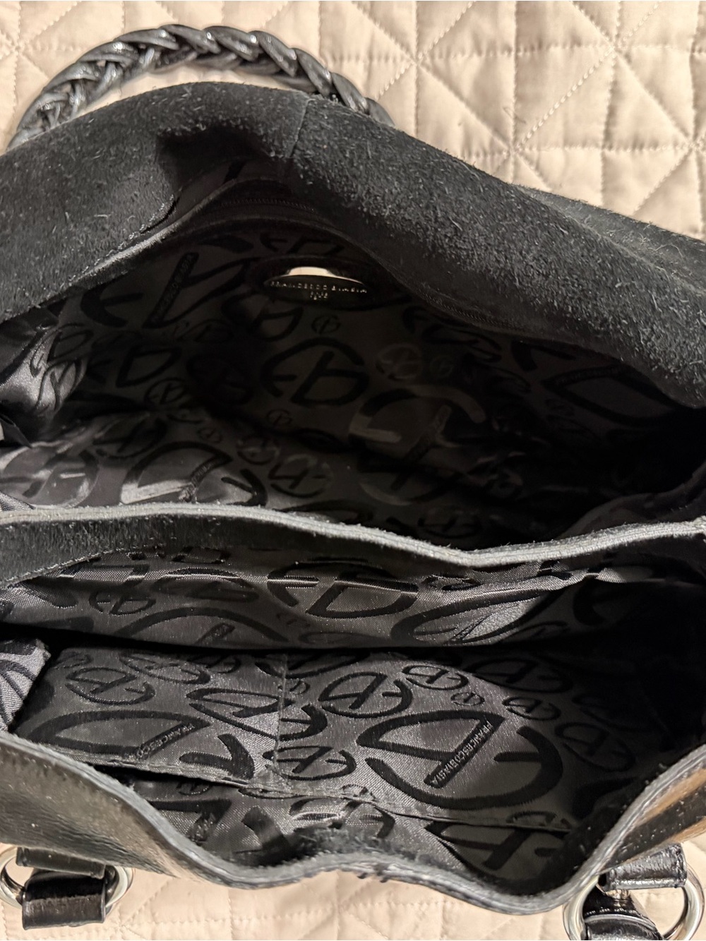 Francesco Biasia Black Patent Leather Braided-Handle Satchel - Picture 14 of 16